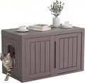 WTFGO Cat Litter Box Enclosure, Hidden Enclosed Litter Box Furniture with Adjustable Partition, Multi-Functional Outdoor Cat House, Side Table, Easy to Clean, Dark Grey