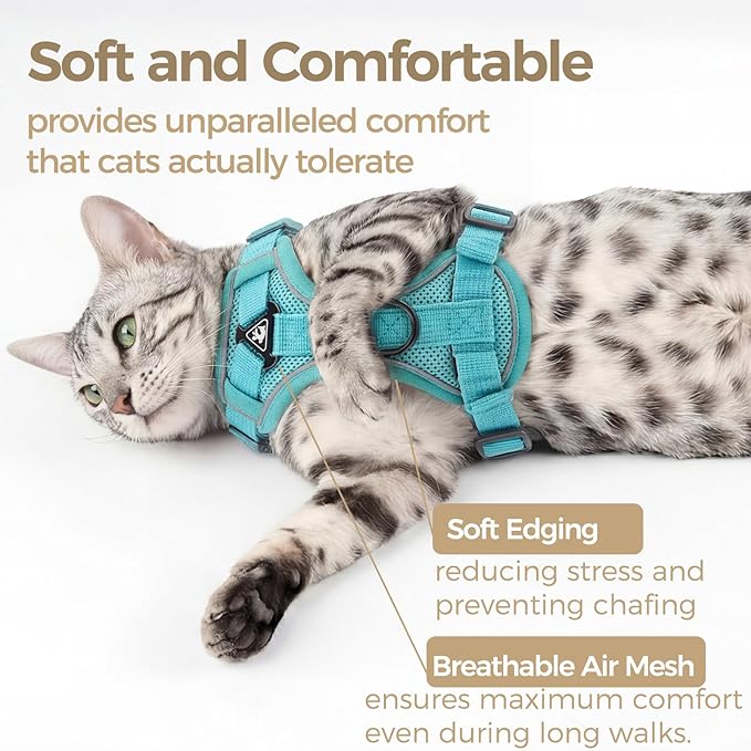 Cat Harness and Leash Set Escape Proof Tactical Extra Large Kitten Harness Emotional Support Cat Vest, Turquoise, XL
