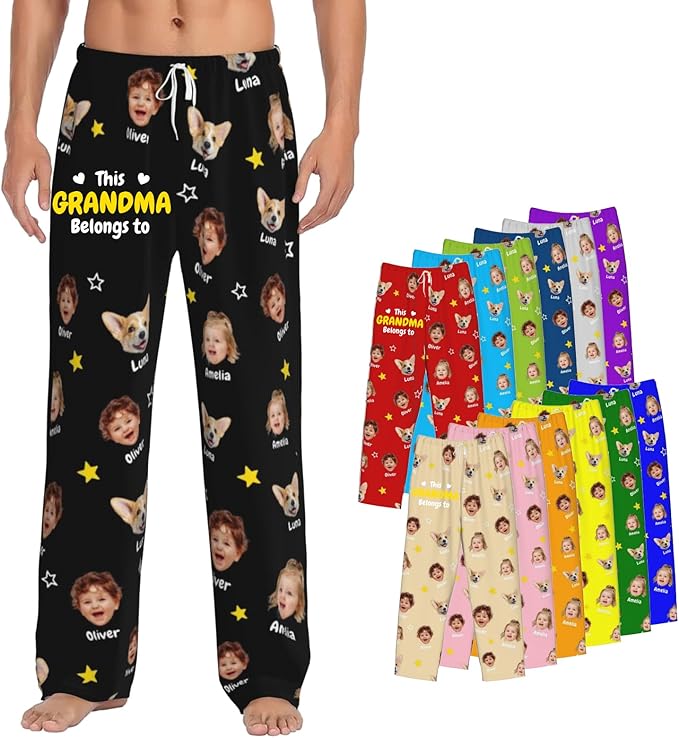 Custom Pajamas Pants Plaid Personalized Funny PJ Pant Design with Face Pajama for Men Women Dog Pet