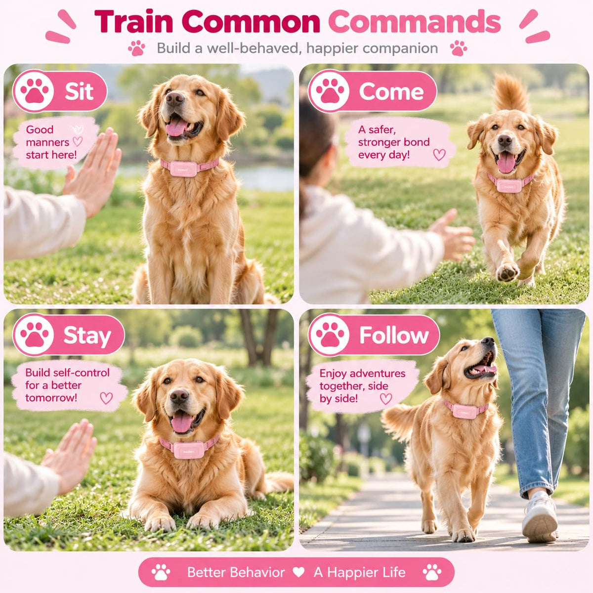 PATPET Dog Shock Collar for Medium Dogs- Dog Training Collar with Remote, Shock Collar for Small Dogs 10-100lbs, Rechargeable IPX7 Waterproof with Beep Vibration Shock Modes