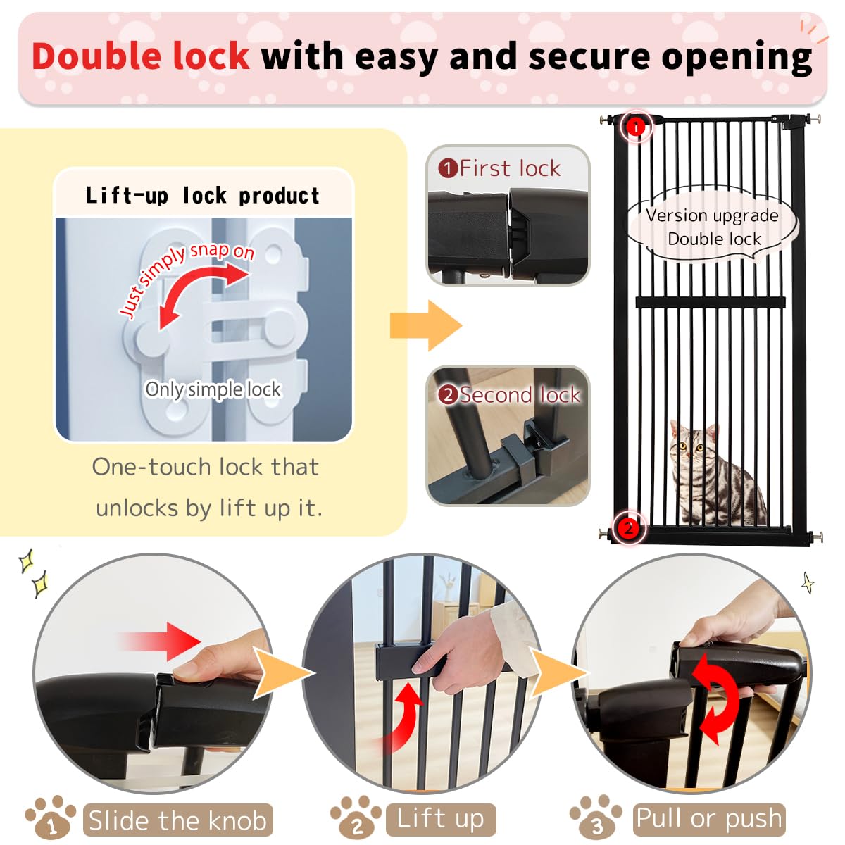 Lumizone 61.02" Extra Tall Pet Gate for Cat Dog 30.12"-59.24" Wide Black