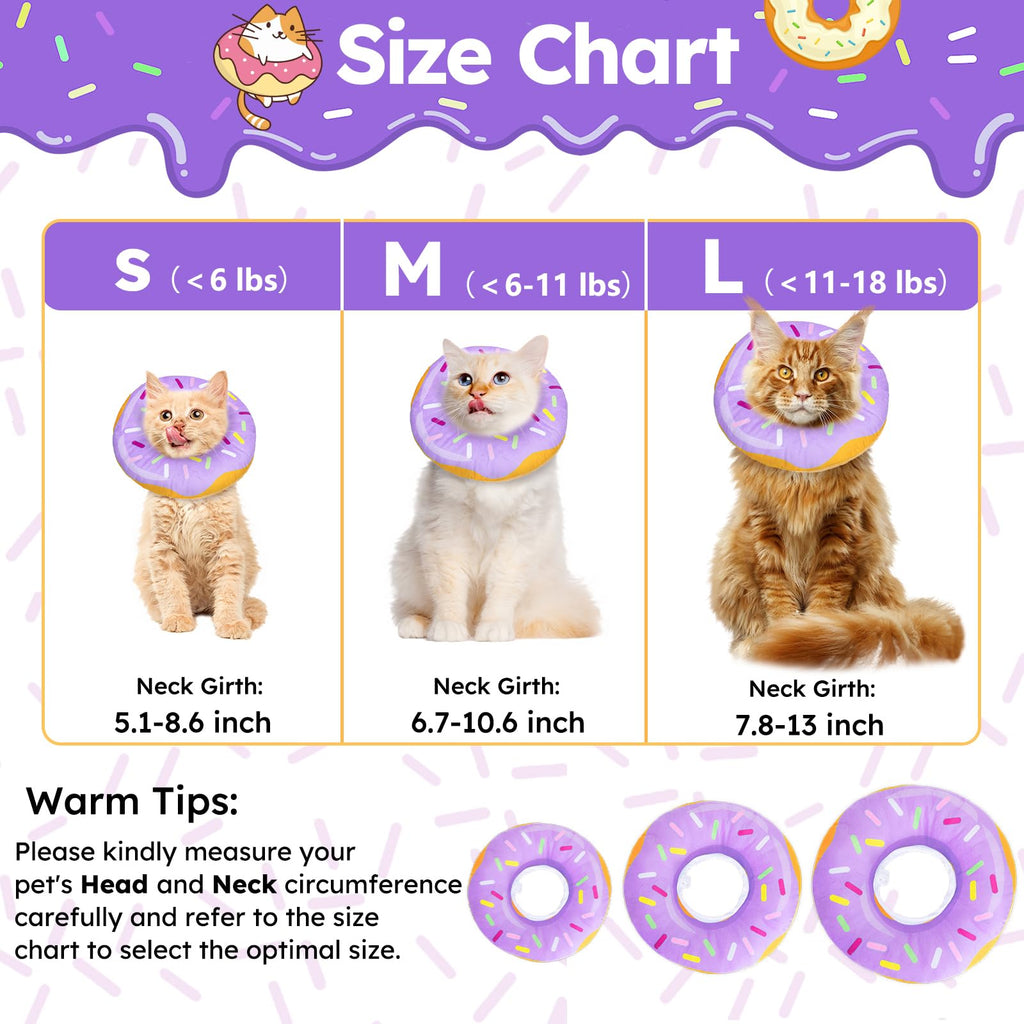 Cat Cone Collar Soft, Cat Recovery Collar for Wound Healing Cute Donut Adjustable Kitten Cones to Stop Licking Comfortable Lightweight Neck Elizabethan Collars for Kittens After Surgery
