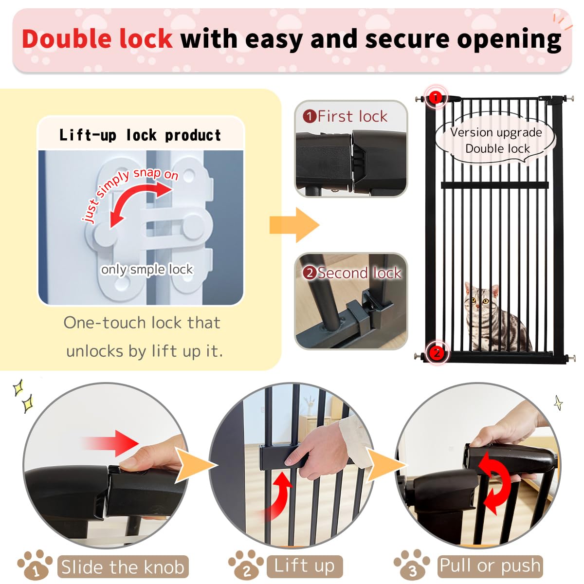 Lumizone 55.12" Extra Tall Pet Gate for Cat Dog 30.12"-38.38" Wide Black