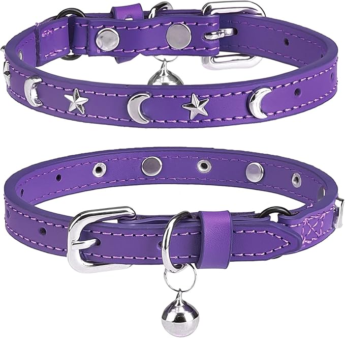 DILLYBUD Leather Cat Collar, Breakaway Kitten Collars with Bell