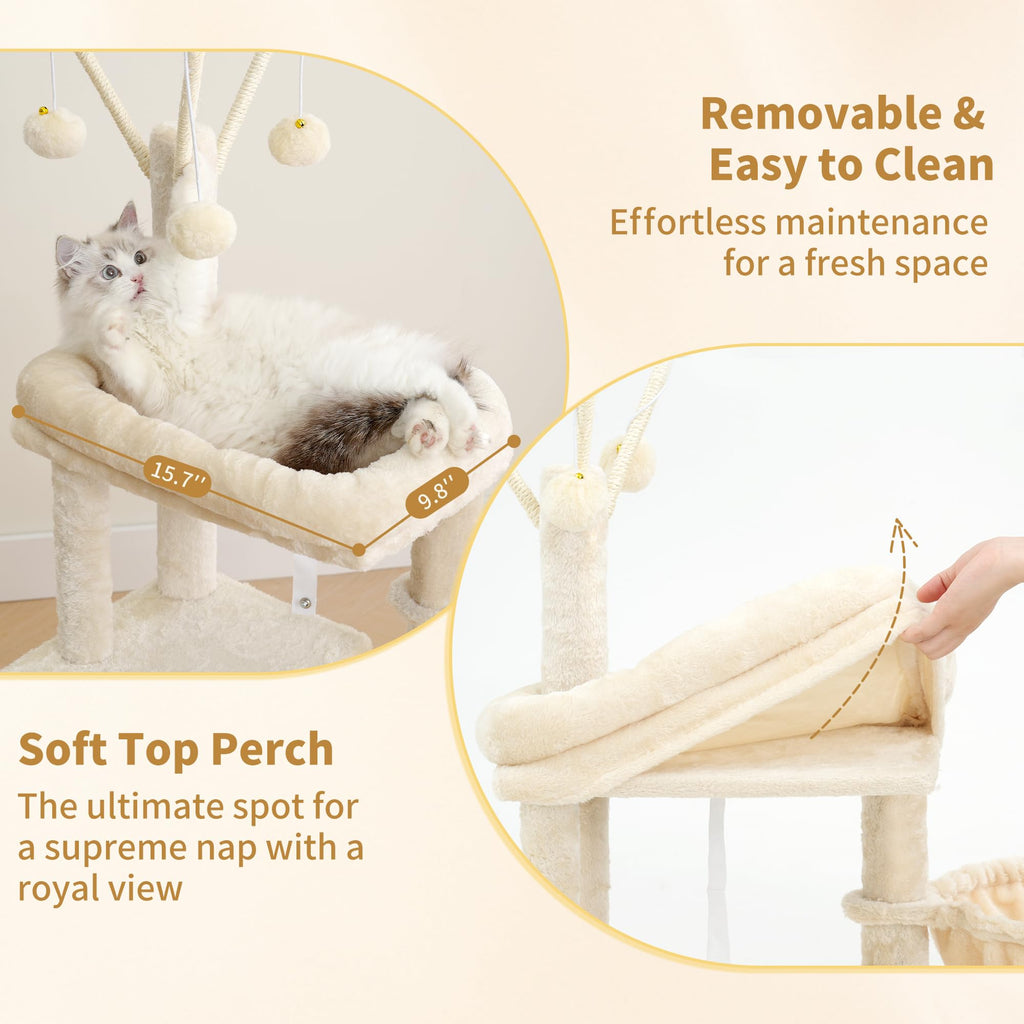 Heybly Cat Tree, 45.3" Cat Tower for Indoor Cats with Large Perch HCT202SM