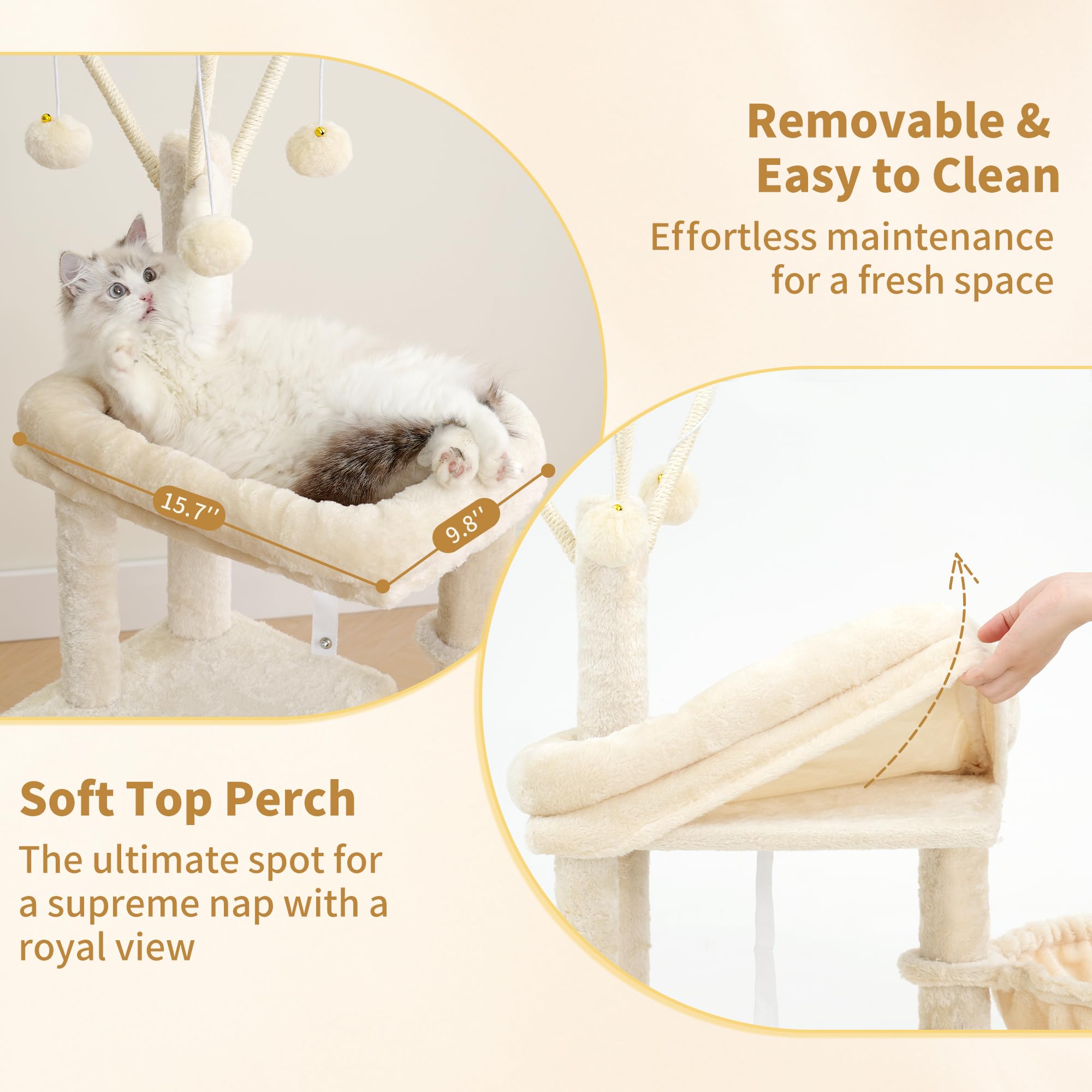 Heybly Cat Tree, 45.3" Cat Tower for Indoor Cats with Large Perch HCT202SM