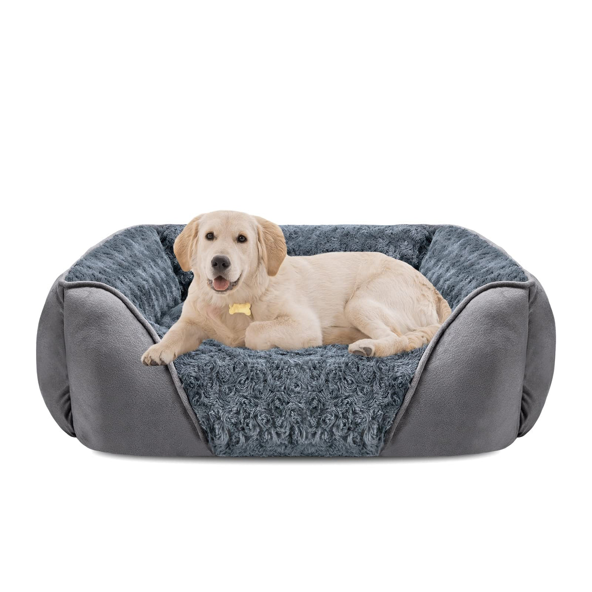 INVENHO Large Rectangle Orthopedic Dog Bed for Medium Small Dogs, Washable Soft Calming Puppy Sleeping Cuddler With Anti-Slip Bottom L(30"x24"x9")
