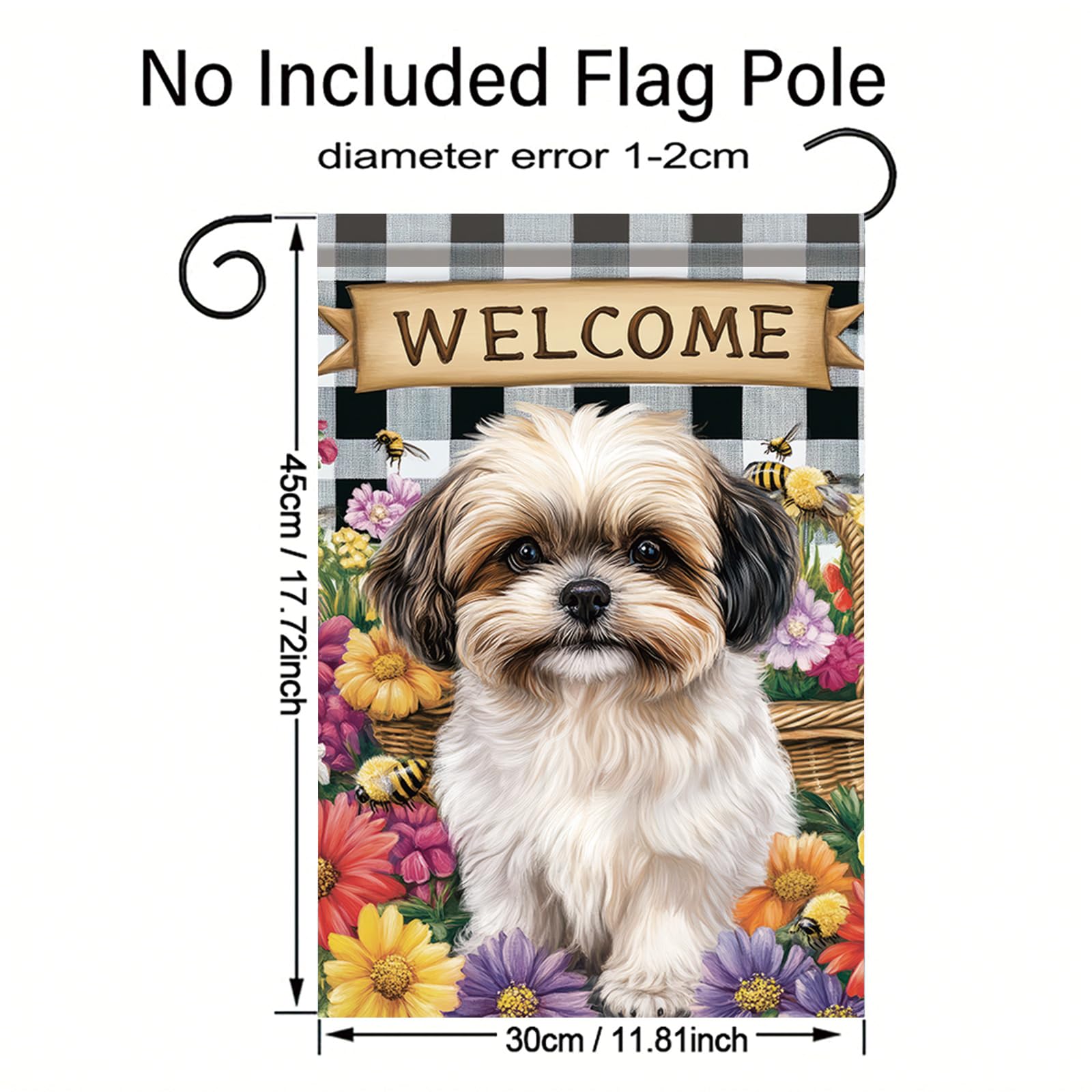 Starlit Patio Spring Summer Garden Flag Shih Tzu Dog Flag 12x18 Inch Double-Sided Cute Puppy Yard Banner Buffalo Plaid Floral Outdoor Decor for Porch Lawn Pathway Dog Lover Housewarming