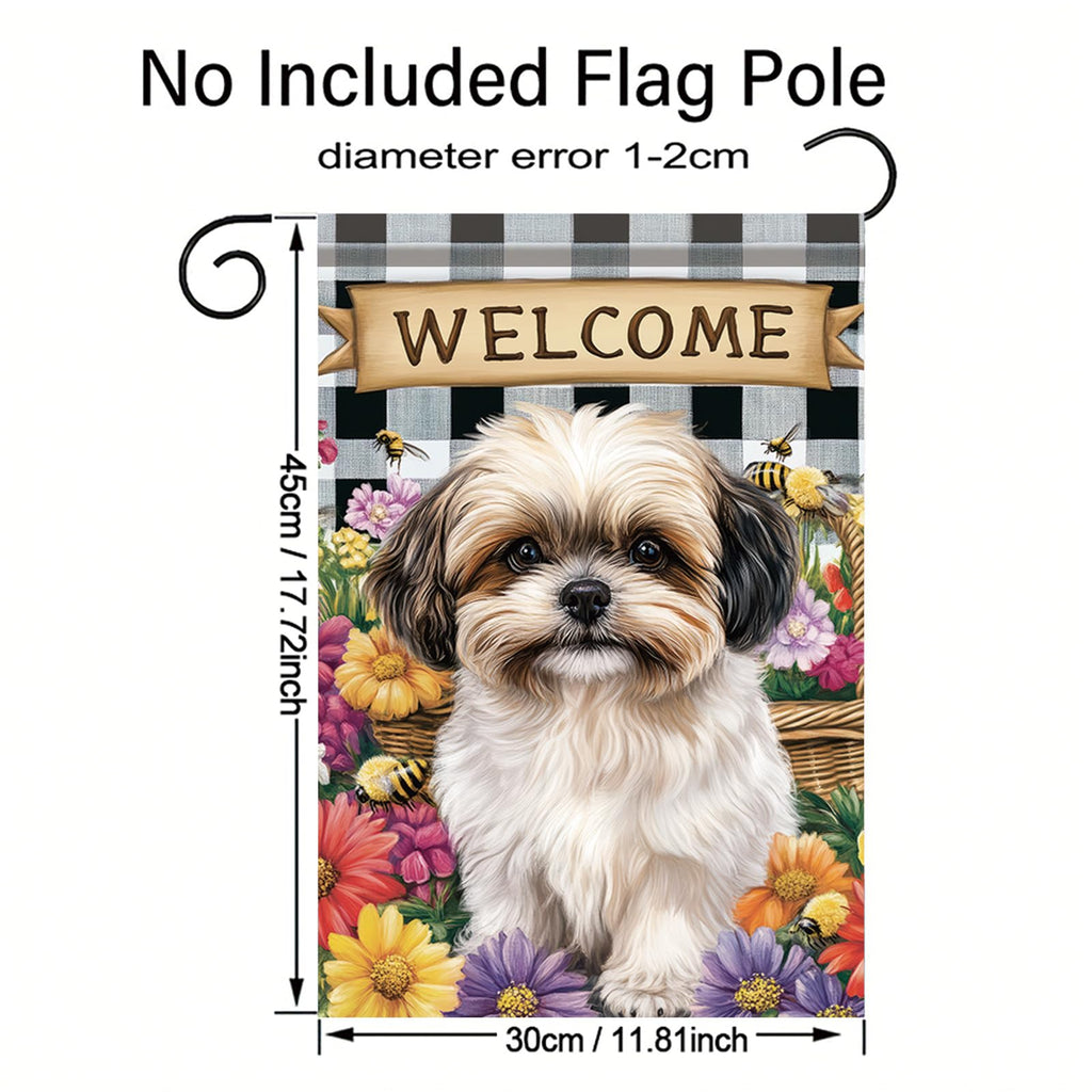 Starlit Patio Spring Summer Garden Flag Shih Tzu Dog Flag 12x18 Inch Double-Sided Cute Puppy Yard Banner Buffalo Plaid Floral Outdoor Decor for Porch Lawn Pathway Dog Lover Housewarming