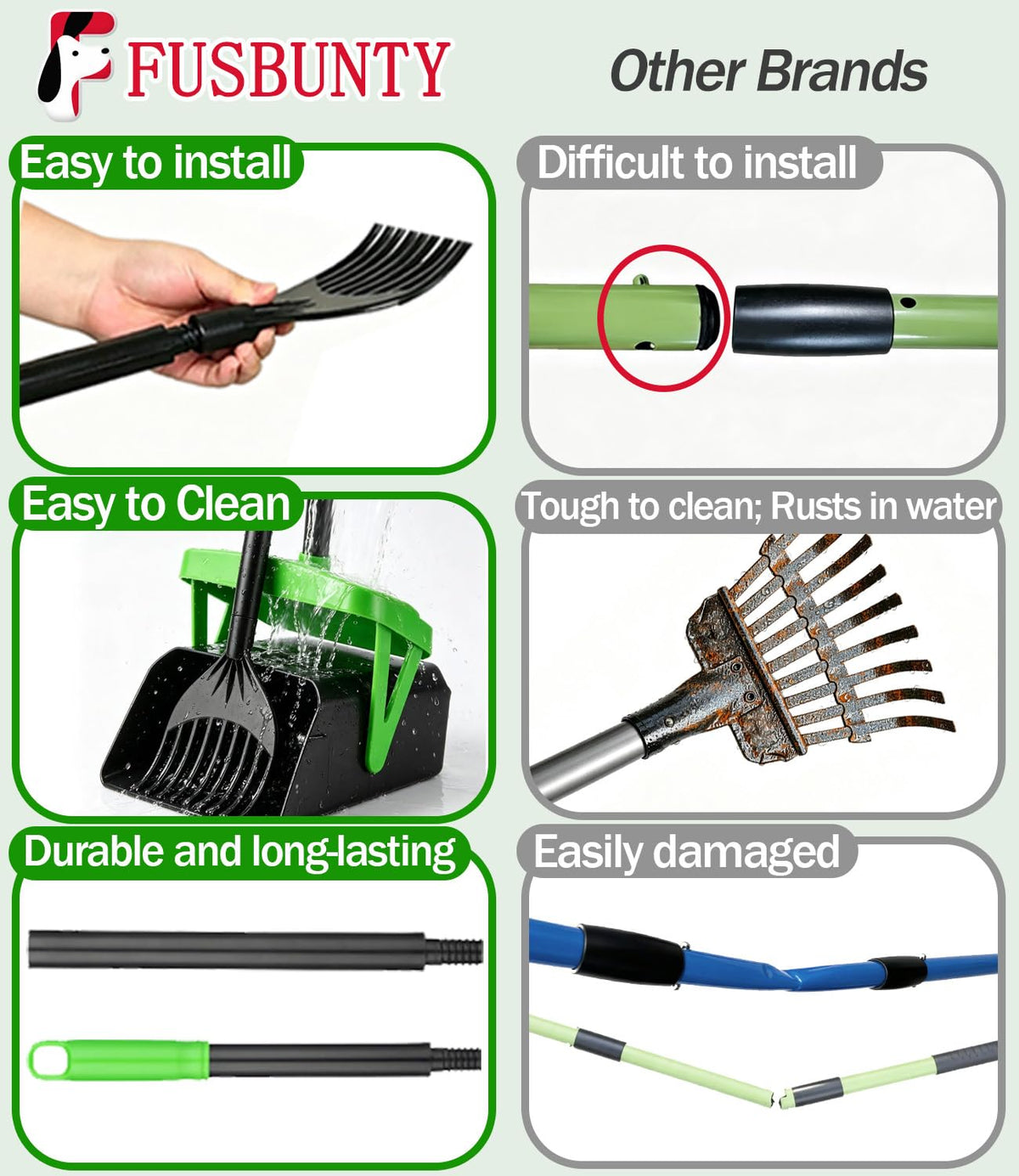 FUSBUNTY Dog Pooper Scooper, Swivel Bin & Rake Set with 100 Waste Bags