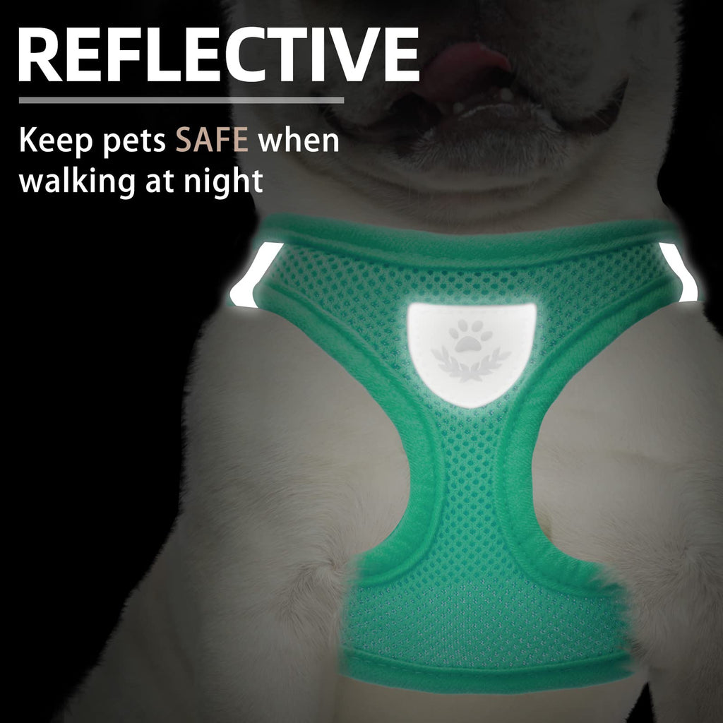 PUPTECK Adjustable Dog Harness Collar and Leash Set Step in No Pull Pet Harness for Small Medium Dogs Puppy and Cats Outdoor Walking Running, Soft Mesh Padded Reflective Vest Harnesses, Solid Green XS