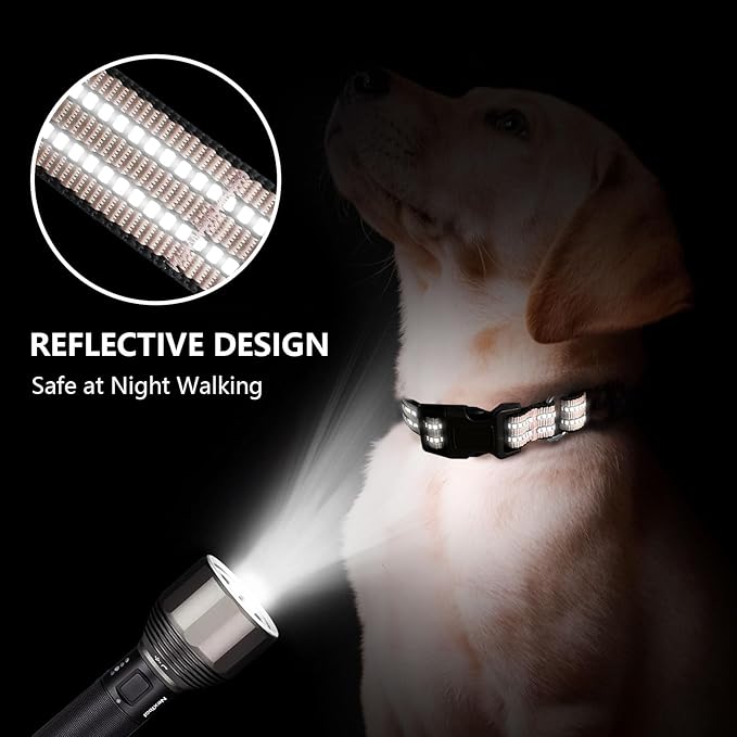 JOYEEIIOO Martingale Dog Collar, Adjustable Nylon Reflective Collar with Quick Release Buckle, No Pull Dog Training Collars for Small Medium Large Dogs (Pink Ivory, Medium)