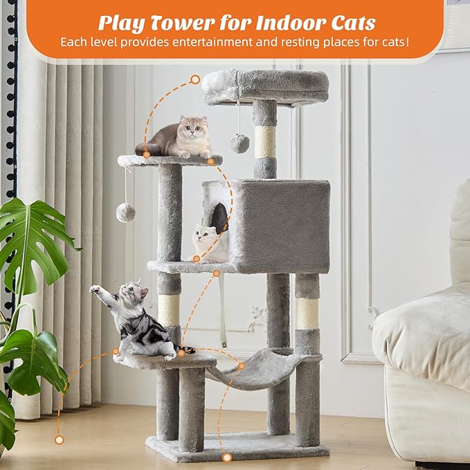 DUMOS 44 Inch Cat Tree Tower with Natural Sisal Scratching Posts