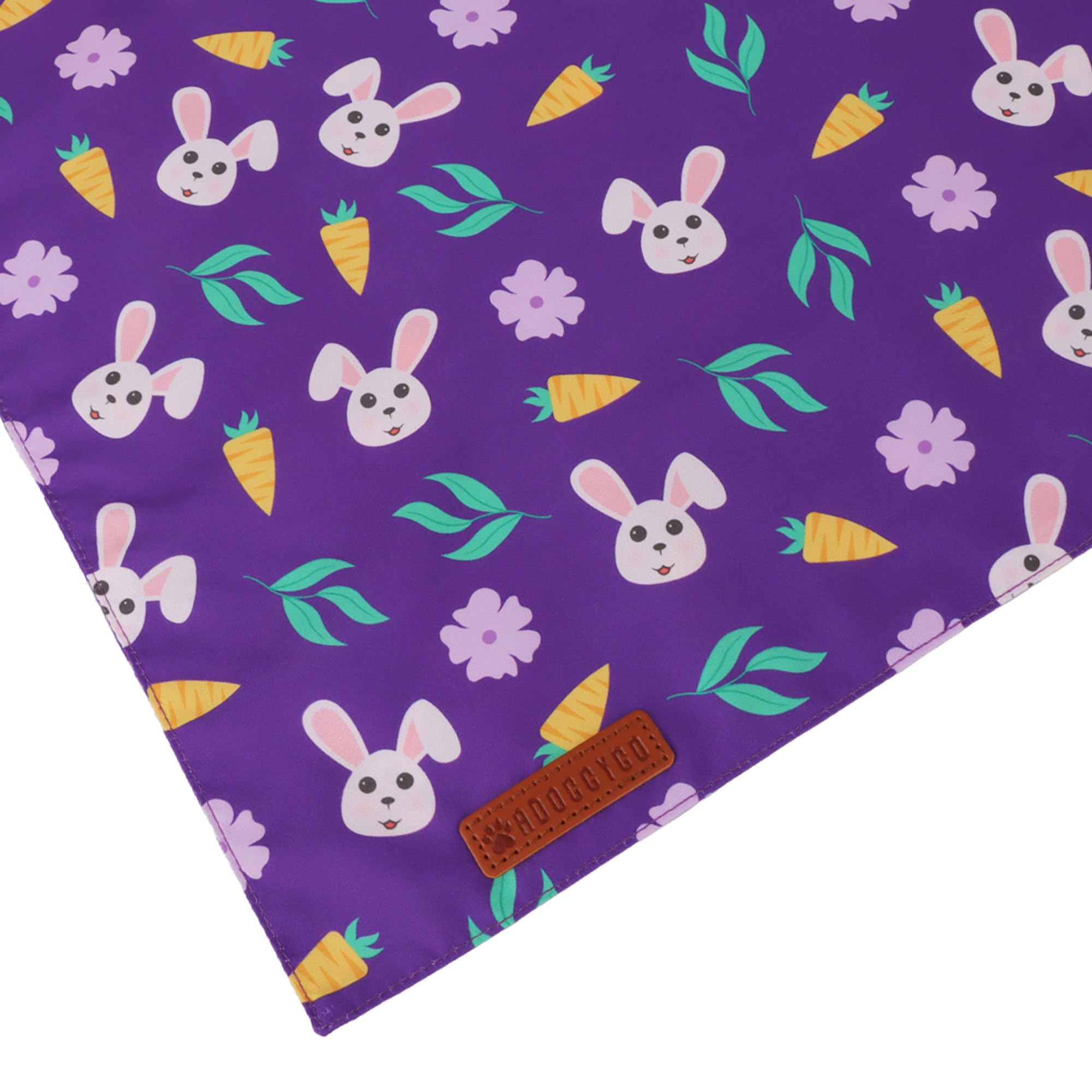 ADOGGYGO Easter Dog Bandana 2 Pack, Bunny Carrot Print Triangle Pet Scarf, Premium Fabric, Reversible Purple Pink Easter Bandana for Extra Large Dogs (X-Large)