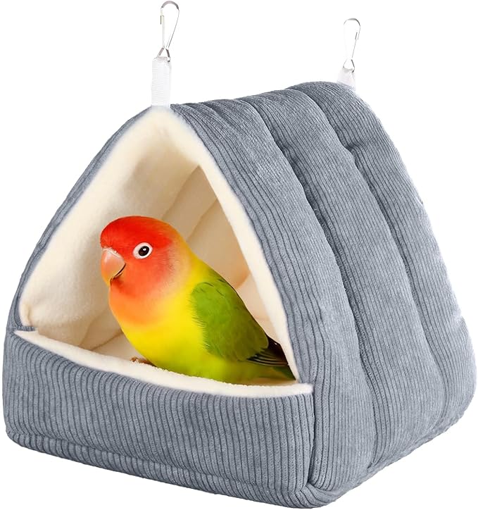 Hoopttay Large Winter Warm Bird House and Bird Bed for Cage with Soft Plush Hanging Hammock & Hut Tent, Hideaway Sleeping Nest for Macaws African Grey Parrots (Grey, L)