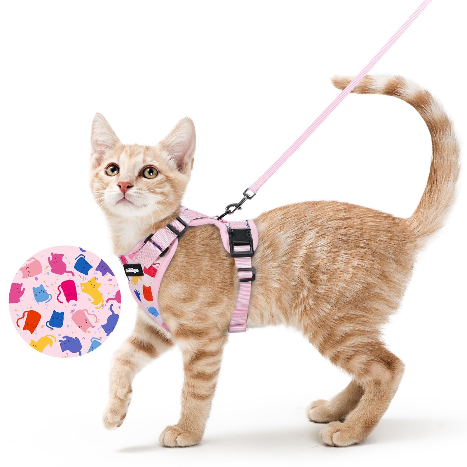 rabbitgoo Cat Harness and Leash Set, Escape Proof Vest, Purrty Pink