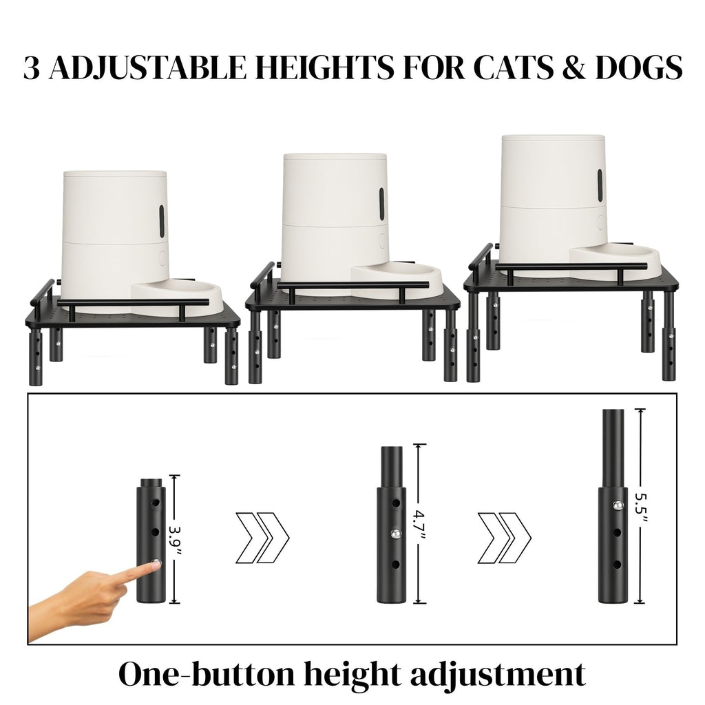 Raised Pet Feeder Stand for Cats & Dogs Neck Health, Metal Holder for Pet Automatic Feeders, Pet Water Dispenser Stand, Adjustable Height Elevated Shelf for Most Pet Feeders & Water Dispensers