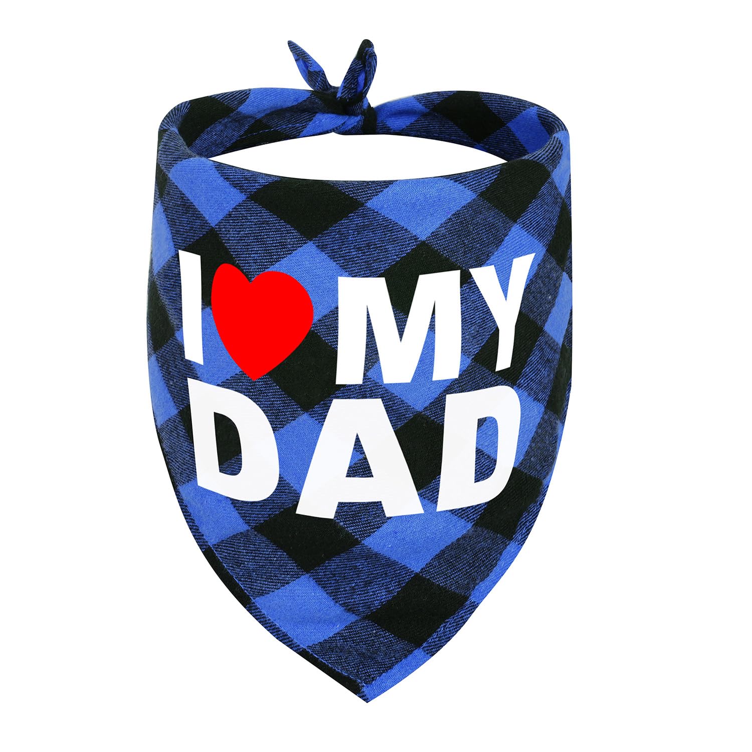 GreenJoy Cute Plaid Dog Bandana – Washable Pet Triangle Scarf for Small, Medium, Large Dogs and Cats, Adjustable Pet Accessory for Birthday, Wedding and Christmas (Blue (I Love My Dad), Small)