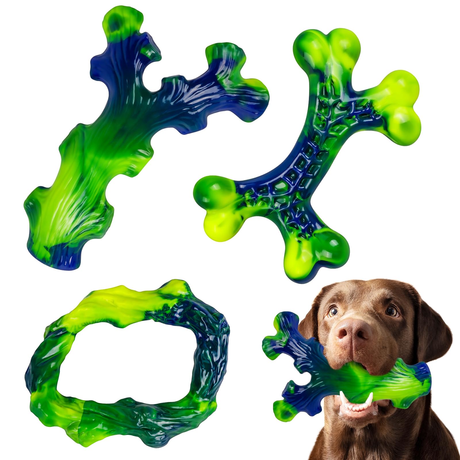 Frienhund 3-Pack Indestructible Nylon Dog Chew Toys for Aggressive Chewers - Long-Lasting Durable Bone-Shaped Toys, Large Breed Dogs, Tough Puppy Teeth Enrichment