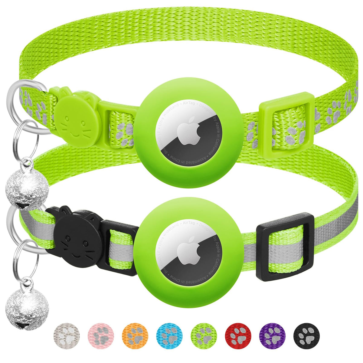 2 Pack Airtag Cat Collar Breakaway with Bell,Reflective Kitten Collar with Apple Airtag Cat Collar Holder,Adjustable 7-12In,Safety Buckle for Girl Boy Cats,Pet Supplies,Accessories,Gifts (Purple)