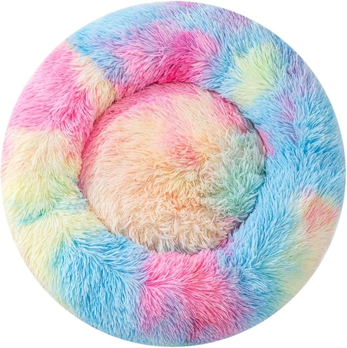 Small Cat Bed Nest Bed Dog Bed Round Bed Donut Rabbit Bed Pet Bed Small Kitten Bed Warm Fluffy Donut Bed Furry Cat for 3Kg Pet