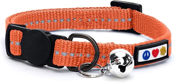Pawtitas Personalized Cat Collar with Breakaway Safety Release Buckle Adjustable Length | Cat Collar with Custom Embroidered for Your Pet's Name and Phone Number | Grey Cat Collar with Removable Bell