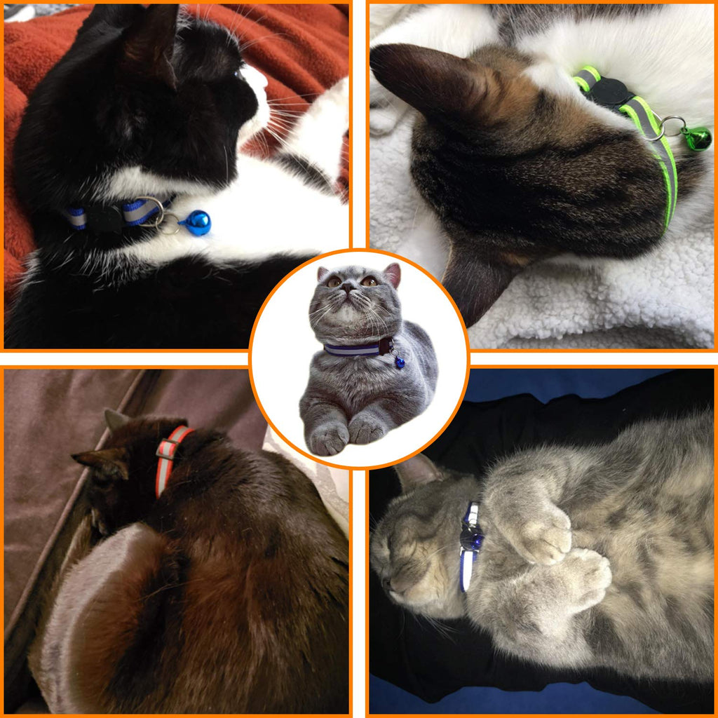 D-BUY 4 Pcs Cat Collars with Bell, Breakaway & Reflective, Nylon, 4 Colors, 7-12 Inch, Unisex, Small Breeds