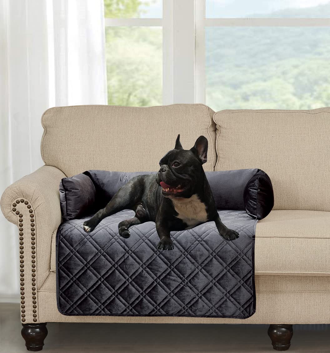 Brilliant Sunshine Latte Grey Paris & Toile Dog Sofa Slipcover, Small