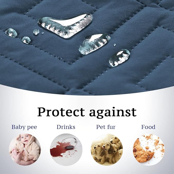 H.VERSAILTEX Reversible Quilted Recliner Covers Water Resistant Furniture Protector for Reclienr Chair with Elastic Straps for Pets Kids Sitting Width Up to 28"(Oversized Recliner, Dark Blue/Beige)