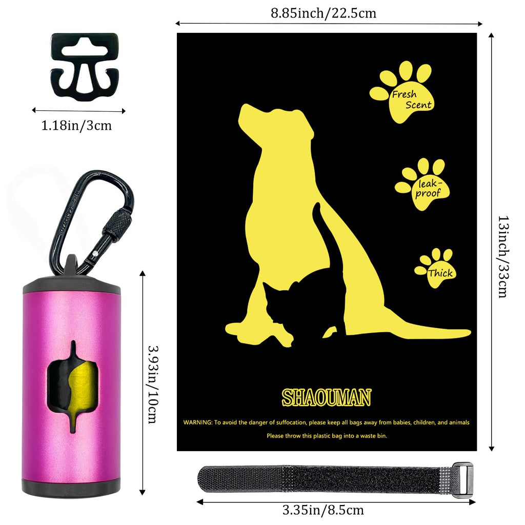 Metal Dog Poop Bag Holder 2-Pack w/Leash Clip|Durable Scratch-Resistant Aluminum|30 Bags+6 Accessories（Pink)