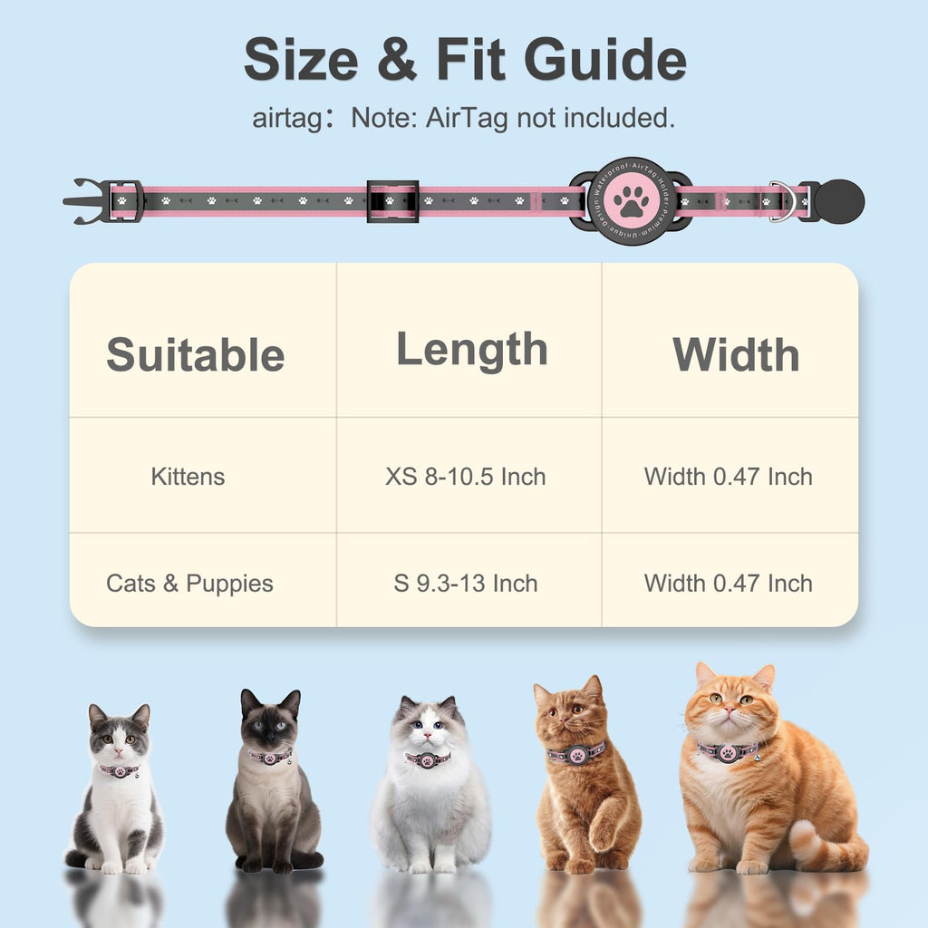 Airtag Cat Collar Breakaway, Reflective Cat Collar with AirTag Holder