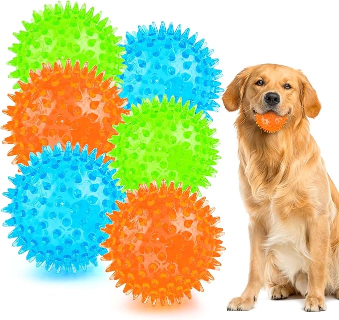 Puppy Toy 2.5” Squeaky Dog Balls Toys and Spikey Dog Ball for Aggressive Chewers for Small Dogs Dog Balls for Clean Teeth and Training （12 Pack）