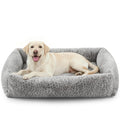 JOEJOY XL Dog Beds Large Sized Dog, Removable Washable Cover Orthopedic Soft Faux Rabbit Fur Pet Bed, Anti-Slip Fluffy Plush Faux Rabbit Fur Puppy Bed, 42"x36"x9", Leopard Print, Grey