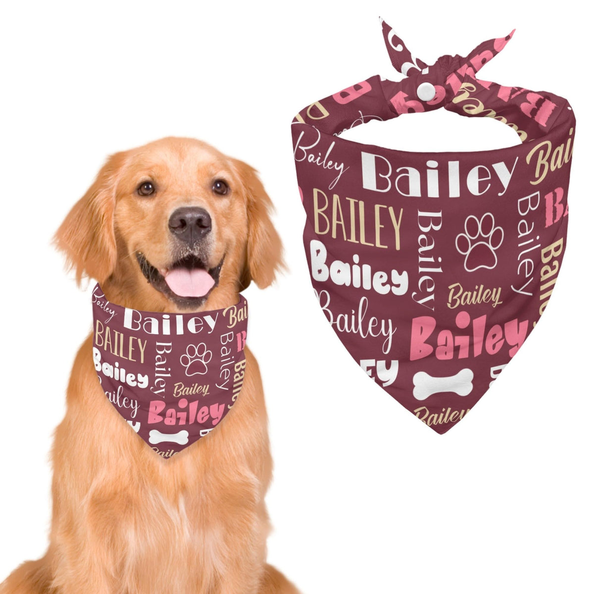 Personalized Dog Bandanas Custom Neckwear Name Button Anti-loosening