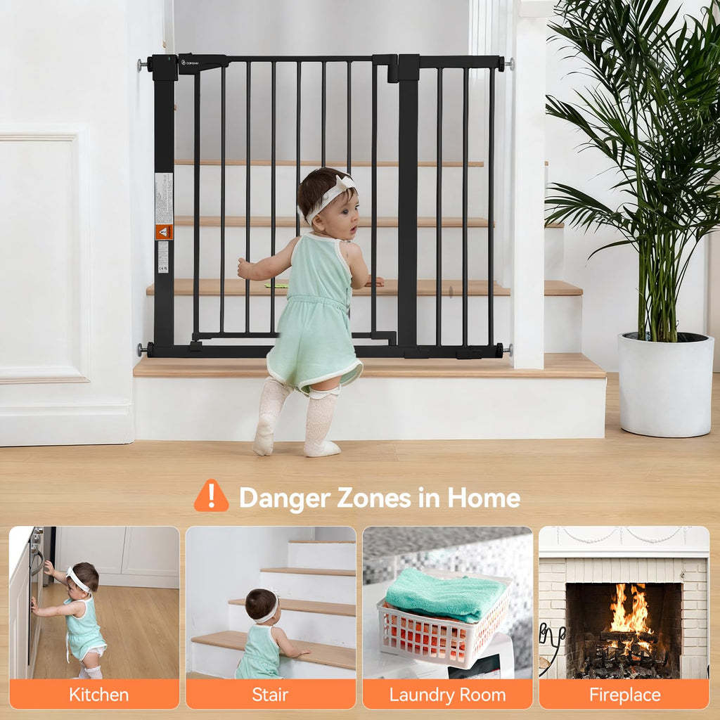 COMOMY 30" Tall Baby Gate for Stairs Doorways, Fits 29.5" to 40.5" Openings