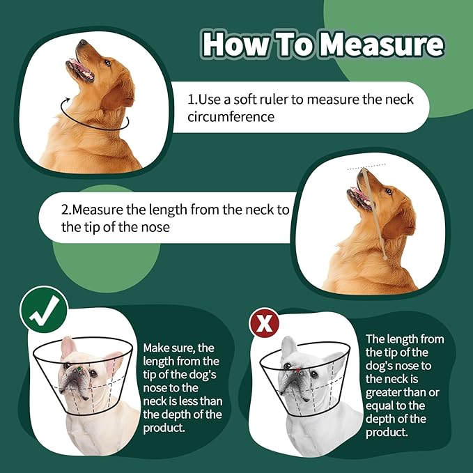 Allroaring Adjustable Dog Cone for Spay, Comfy Recovery Collar Green L