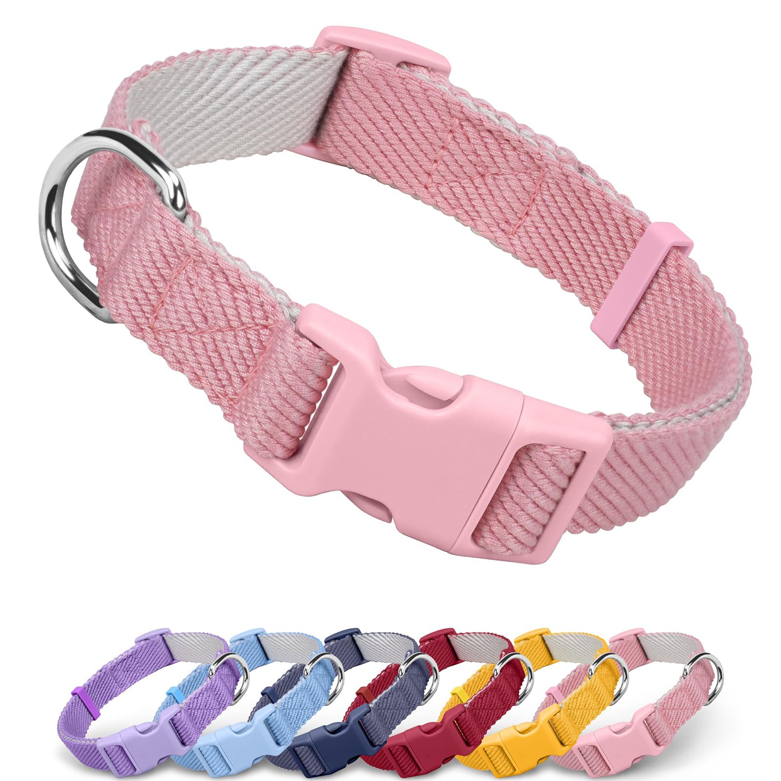 Dynmeow Soft and Breathable Cotton Dog Collar, Durable Adjustable Heavy-Duty Female Girl Pet Collar with Quick-Release Buckle, Lightweight for Sensitive Skin for Medium and Large Dogs, Pink, M