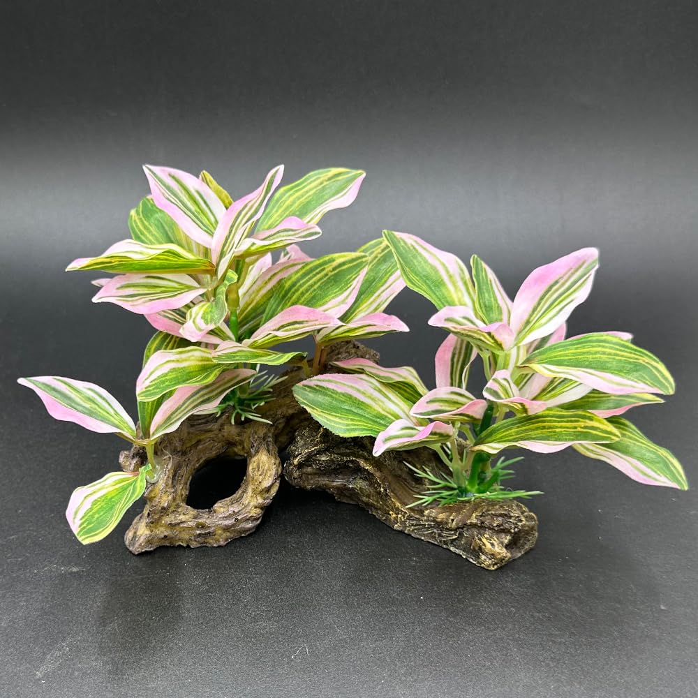 Smoothedo-Pets Fish Tank Decorations Aquarium Decor Ornaments Betta Pink Leaf pad Hammock Artificial Driftwood Goldfish Bowl Accessories (Light Pink Set)
