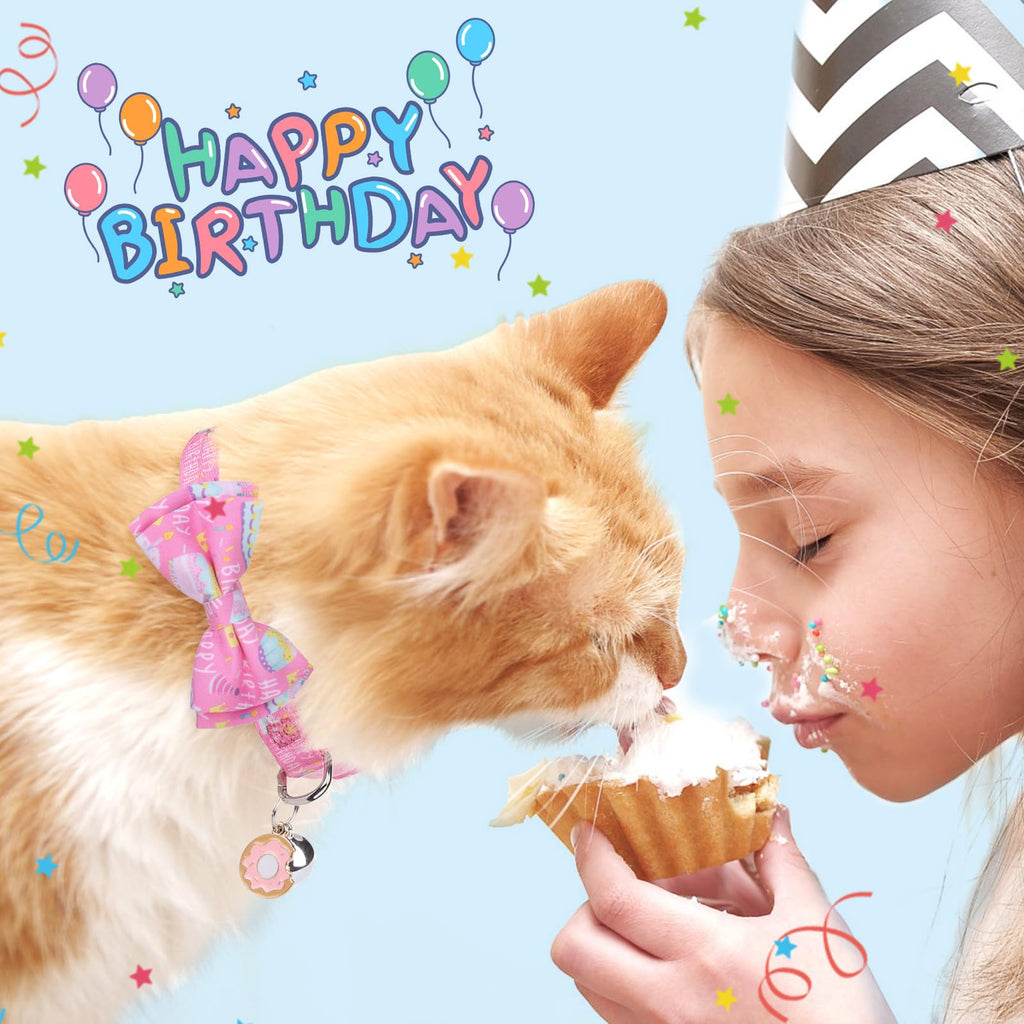 SCENEREAL Cat Bandana Collar for Birthday - 2 Pack Breakaway Kitten Collars With Bell Bowtie, Accessories for Pets, Adjustable Cute for Cats and Small Dogs Boys Girls, (Pink)