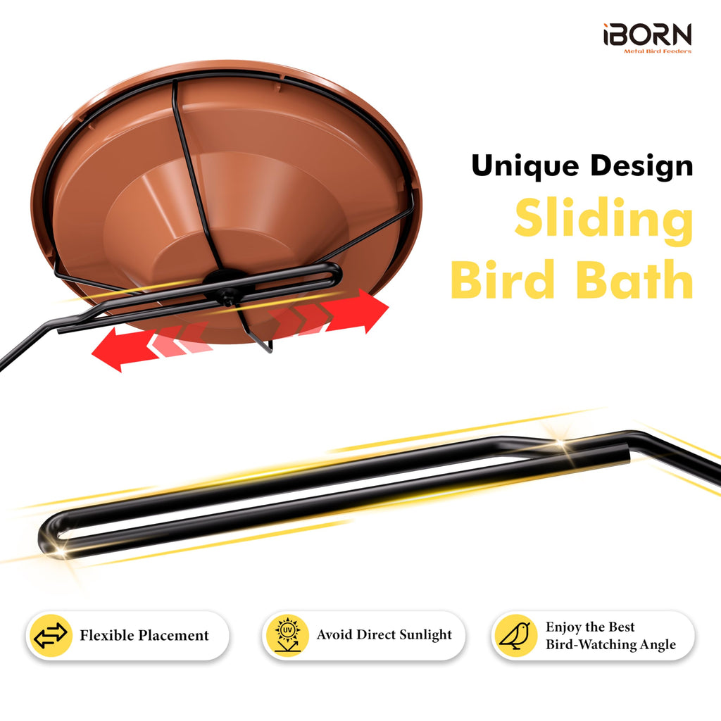 iBorn Bird Bath for Outside,Deck Mounted Bird Bath 12in，Birds Baths for Outdoors with Adjustable Clamp 3.2in，BPA-Free Bowl，360°Swivel & Adjustable Height Bracket，Detachable Birds Baths, Pack of 1