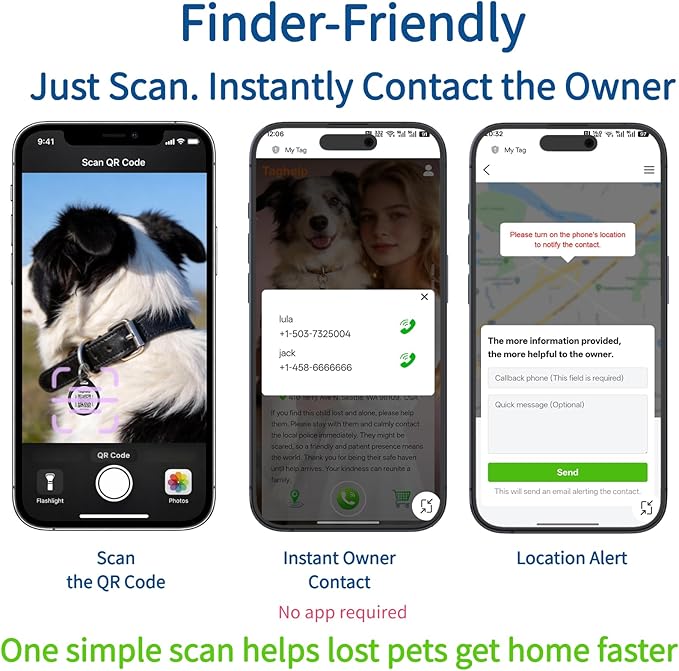 Smart QR Code Pet ID Tag for Dogs & Cats – Anti-Lost Collar Tag with Online Profile, Instant Email Alert on Scan, No Subscription Fees, No App Required (Pink, for Dog - 1.2")