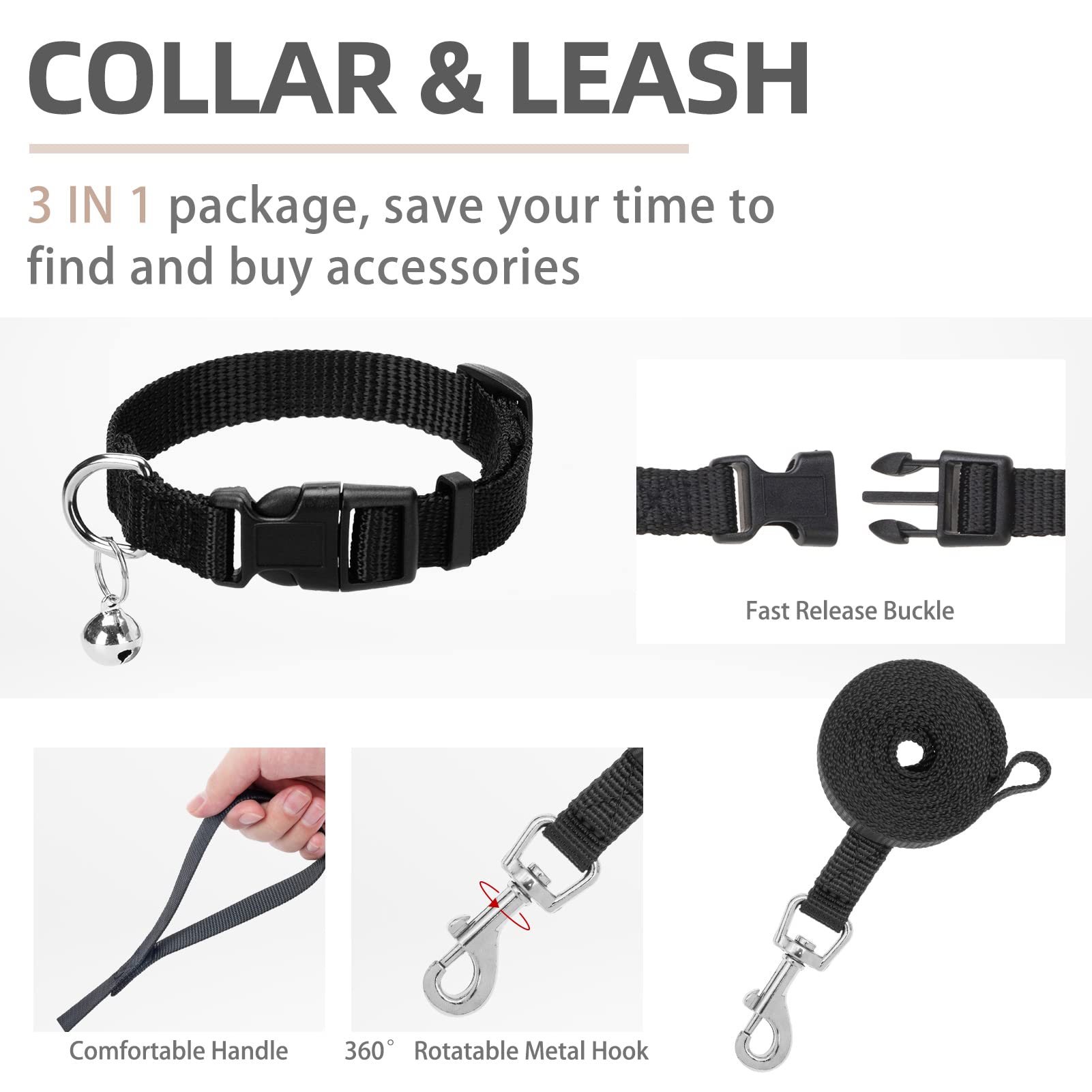 PUPTECK Adjustable Dog Harness Collar and Leash Set Step in No Pull Pet Harness for Small Medium Dogs Puppy and Cats Outdoor Walking Running, Soft Mesh Padded Reflective Vest Harnesses, Solid Black M