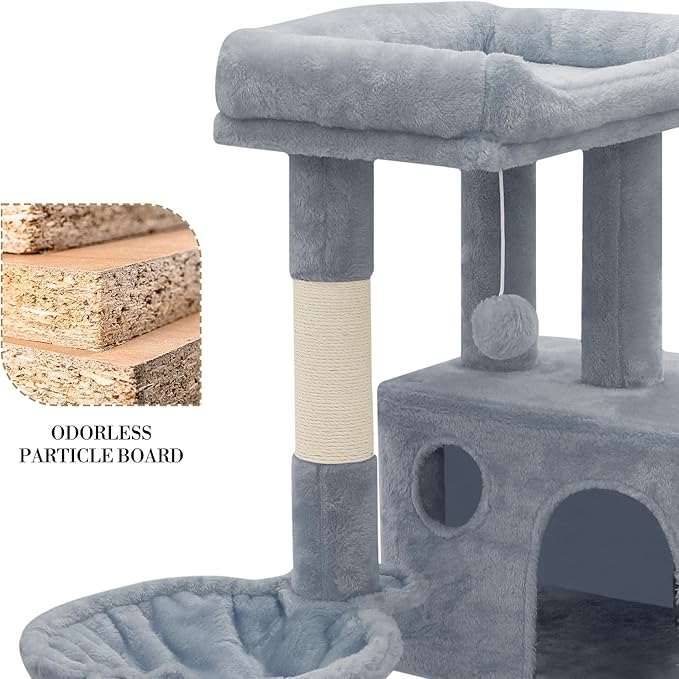 Athena Collection 36" Cat Tree Tower for Indoor Cats, Light Gray
