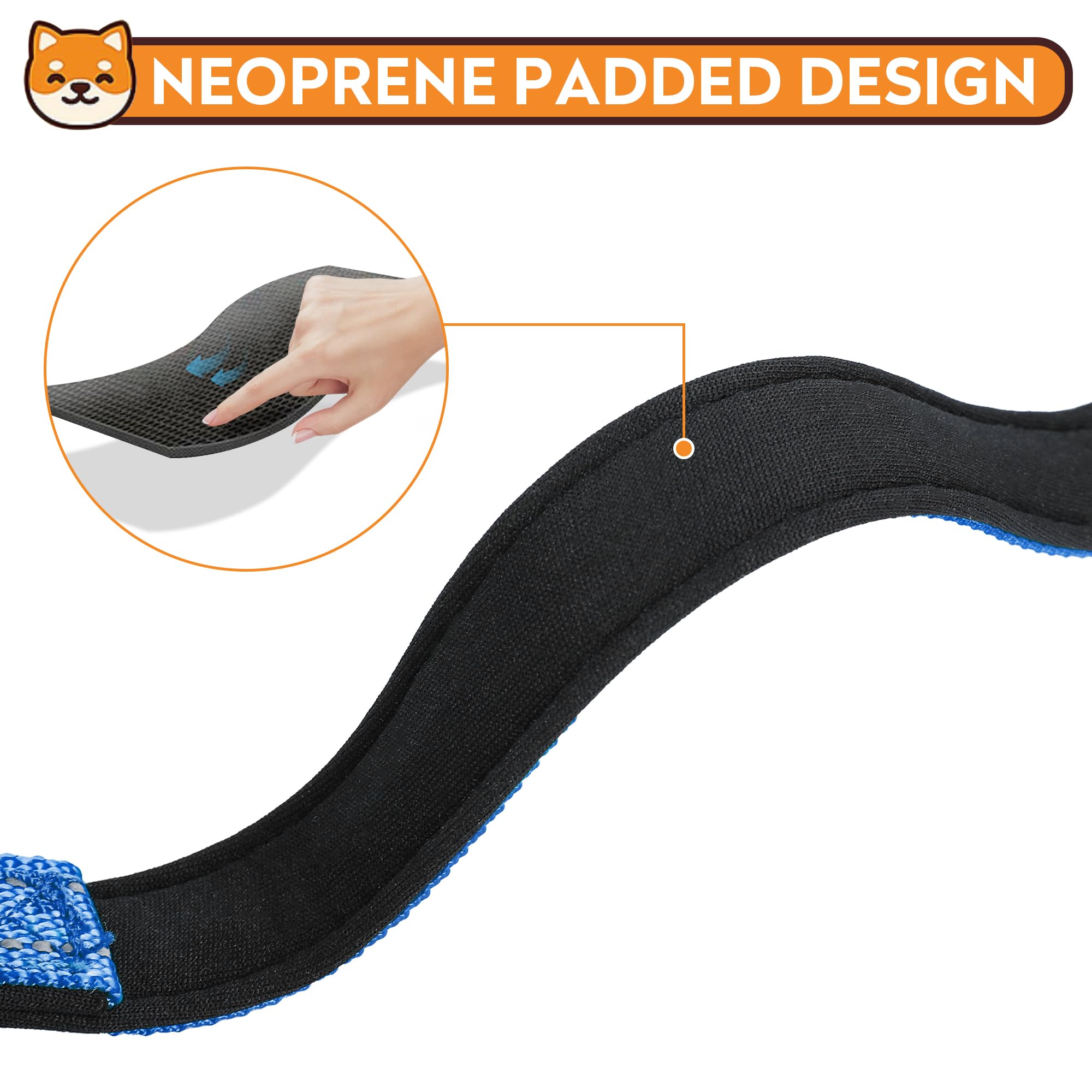 PWOD Reflective Dog Collar, Adjustable Soft Neoprene Padded Nylon Pet Collars with Buckle for Extra Large Dogs, Navy Blue,XL