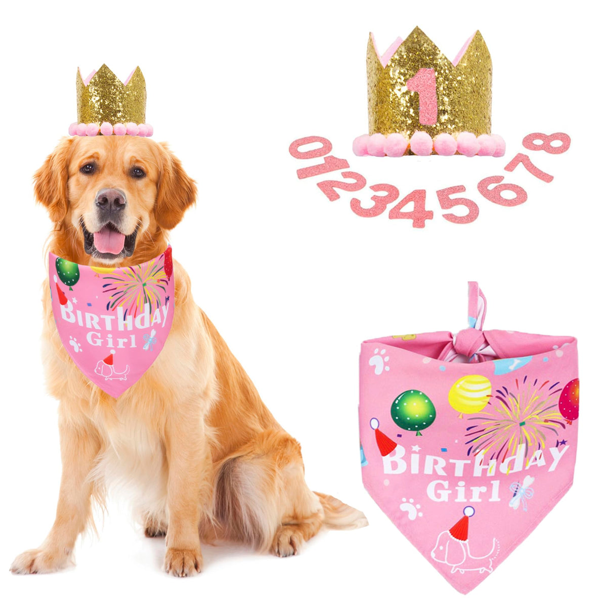 ADOGGYGO Dog Birthday Hat Bandana Bow Tie Set, Navy Blue, Large