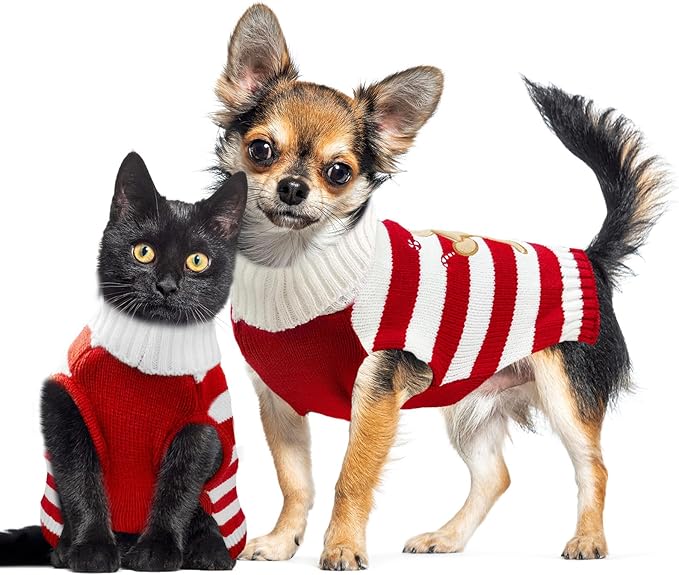 Dog Christmas Sweater Xmas Pet Clothes Cute Striped Gingerbread Man Costume Holiday Puppy Cat Jumpers Outfits New Year Gifts for Small Medium Large Dogs(Red Gingerbread Man,L)