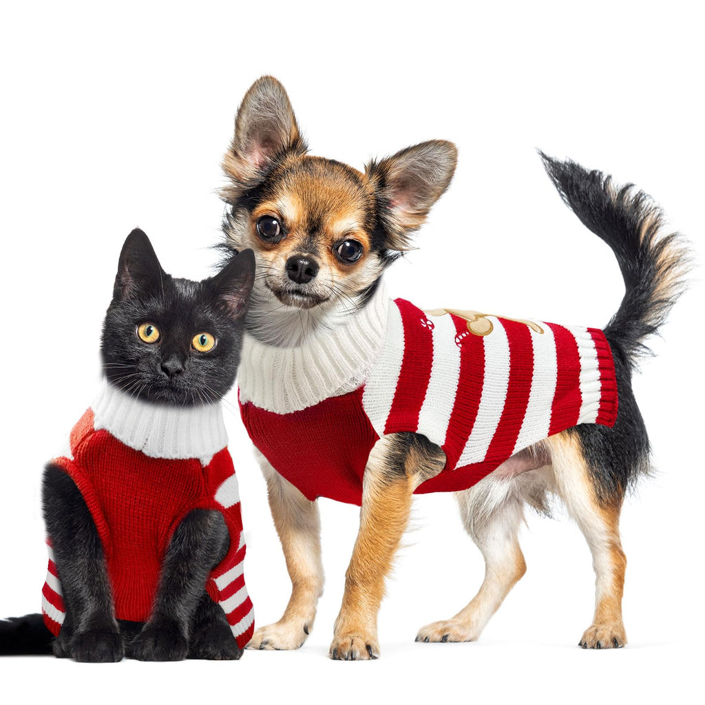 DOGGYZSTYLE Dog Christmas Sweater Xmas Pet Clothes Cute Striped Gingerbread Man Costume Holiday Puppy Cat Jumpers Outfits New Year Gifts for Small Medium Large Dogs(Red Gingerbread Man,S)
