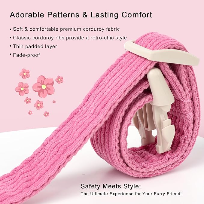 Babole Pet Cute Corduroy Dog Collar - Deep Rose Adjustable Dog Collars for Small Dogs 10-25lbs, Fade-Proof with Secure Snap & Little Charm, Christmas Birthday Gift, S