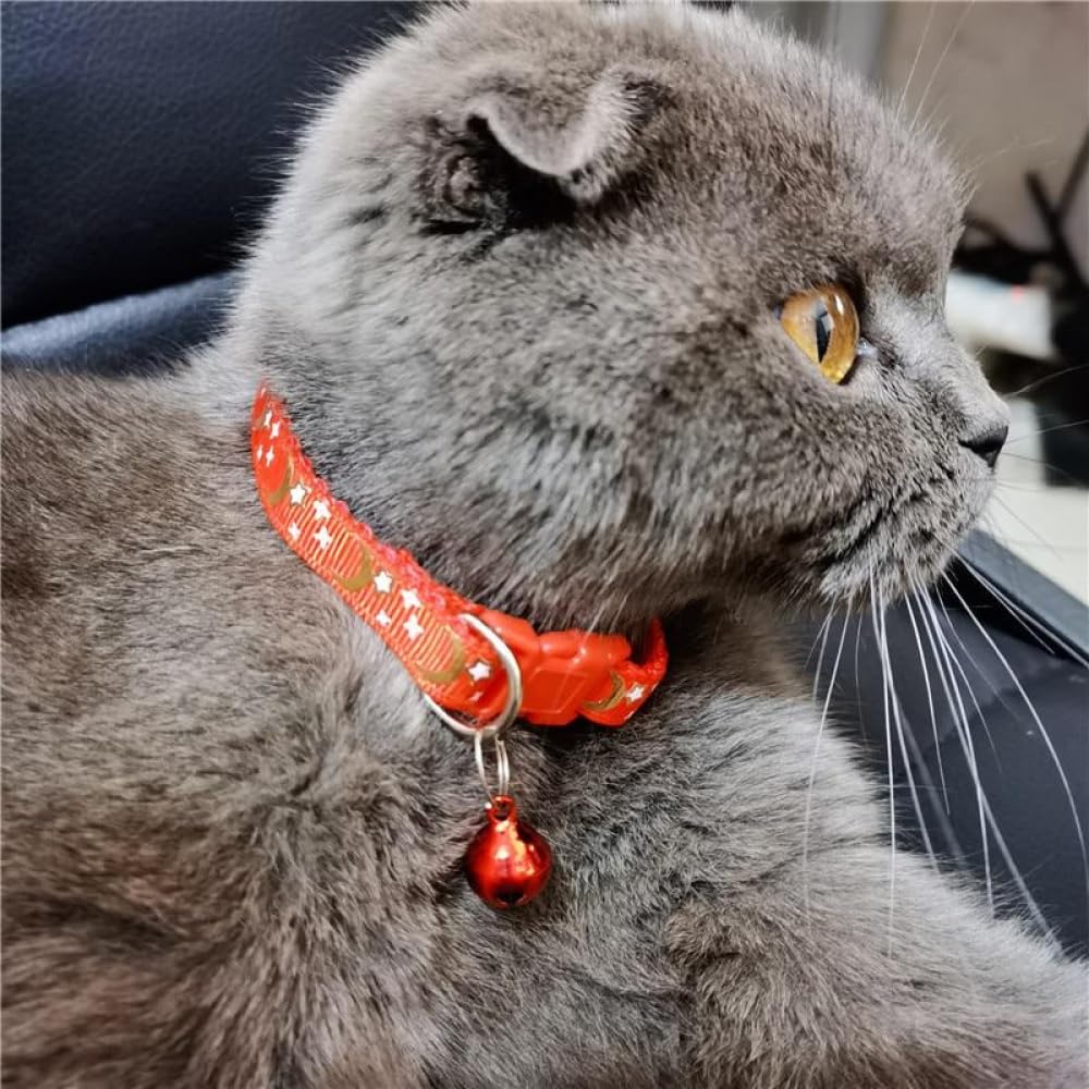 CCUUHJ Reflective Cat Collars Breakaway with Bell Moons Stars 2 Pack Girl Boy Pet Kitten Collar Adjustable 7.5-12.5 Inch (Green)