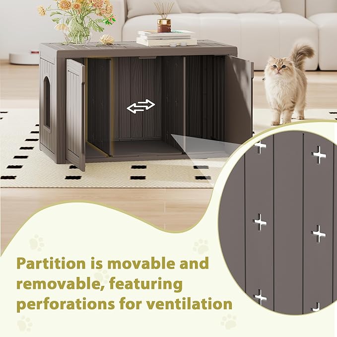 WTFGO Cat Litter Box Enclosure, Hidden Enclosed Litter Box Furniture with Adjustable Partition, Multi-Functional Outdoor Cat House, Side Table, Easy to Clean, Dark Grey
